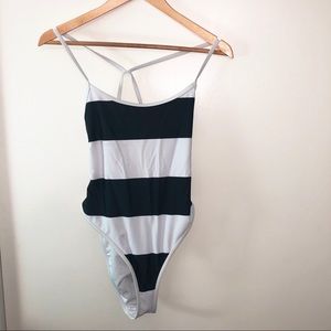 Stripped one piece bathing suit